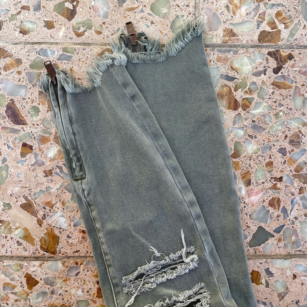 One Teaspoon Sage Green Distressed Raw Hem Skinny Denim Jeans - Picture 3 of 4